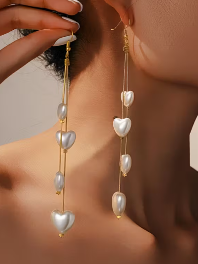 Sweetheart Pearl Drop Earrings, earrings, front view