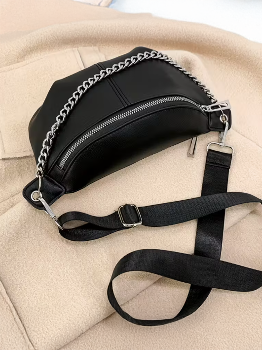Edgy Fanny Pack With Detail Chain Belt