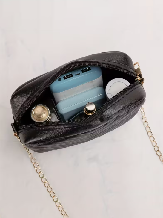 Black Chevron Quilted Crossbody Bag