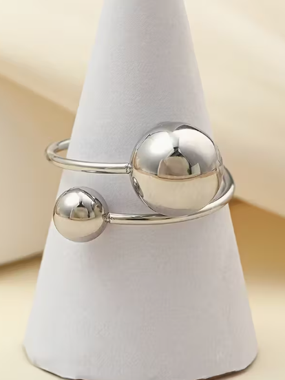 Modern Double Sphere Open Cuff Ring
