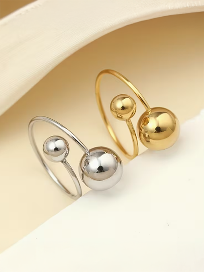 Modern Double Sphere Open Cuff Ring