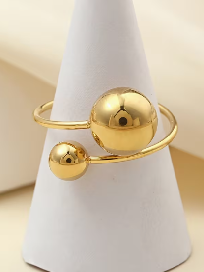 Modern Double Sphere Open Cuff Ring