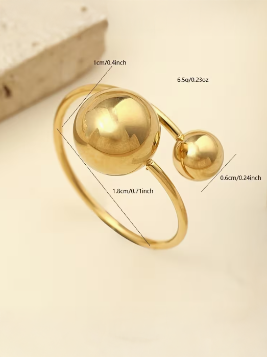 Modern Double Sphere Open Cuff Ring