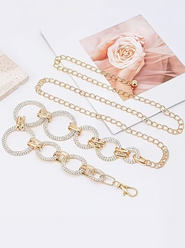 Contour Rhinestone Chain Belt