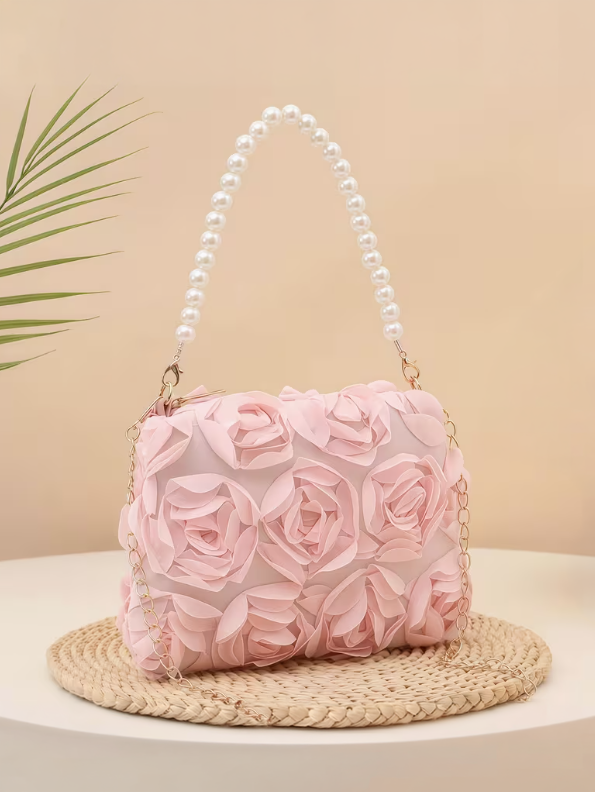 Blush Rosette Pearl Bag