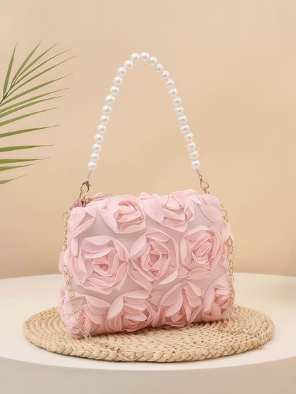 Blush Rosette Pearl Bag