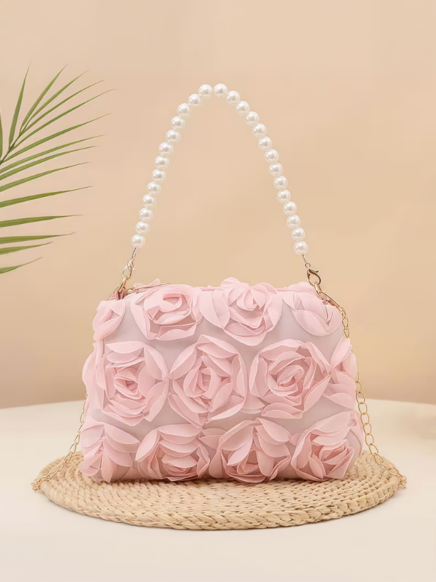 Blush Rosette Pearl Bag