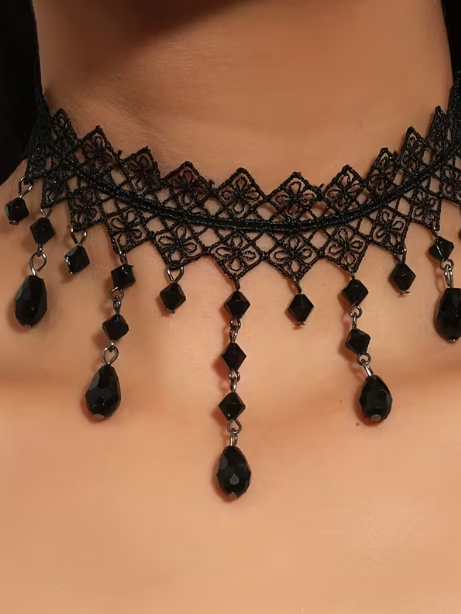 Midnight Lace Drop Choker, necklace, front view