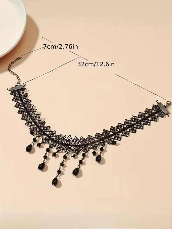 Midnight Lace Drop Choker, necklace, styled view
