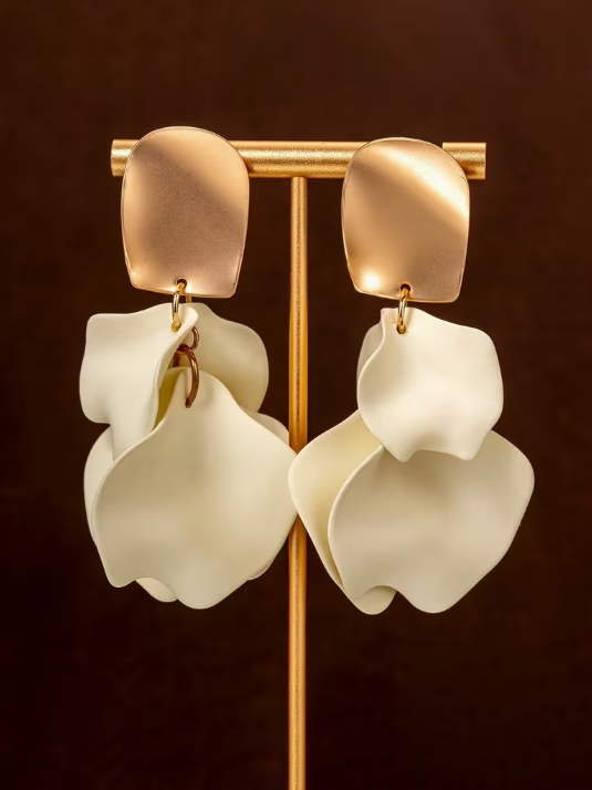 Rose Petal Dangle Earrings in Ivory