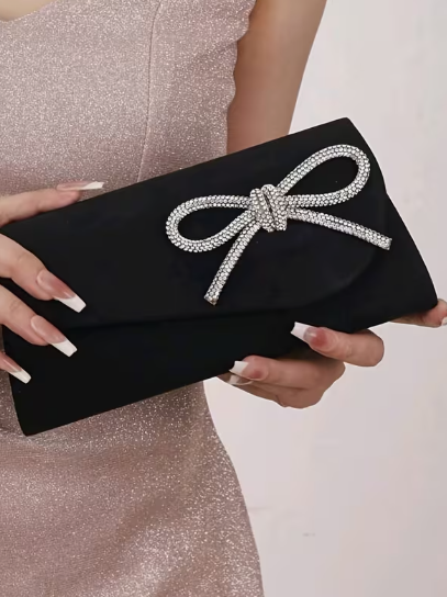 Velvet Bow Detail Clutch