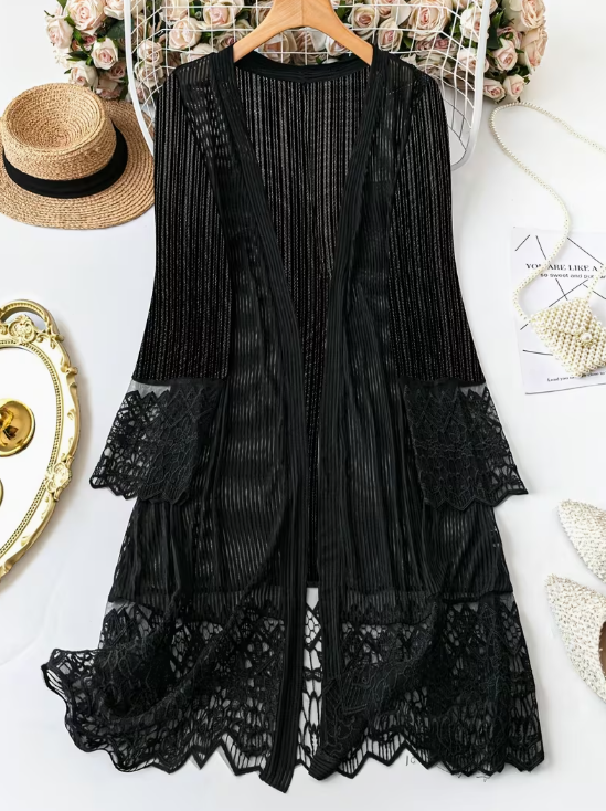 Boho Sheer and Lace Plus Size Kimono