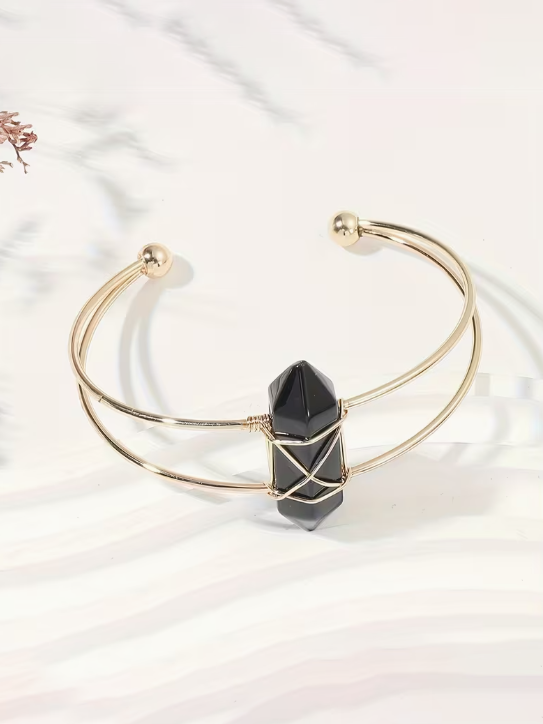 Natural Stone Wire Bangle Cuff