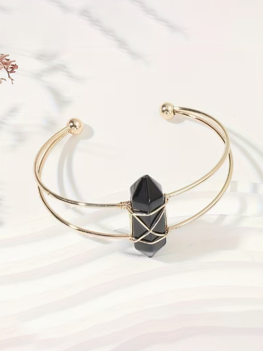 Natural Stone Wire Bangle Cuff