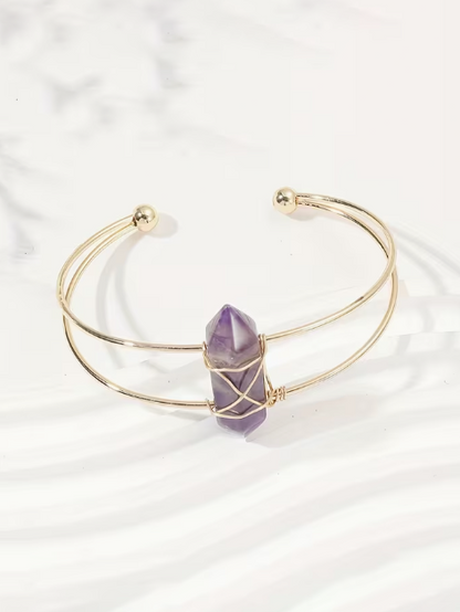 Natural Stone Wire Bangle Cuff
