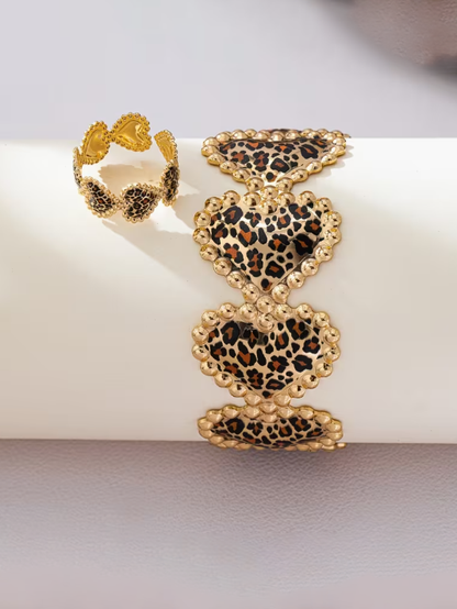 Heart Shaped Leopard Bracelet Set