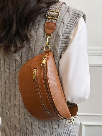 Double Pocket Fanny Pack in Cognac