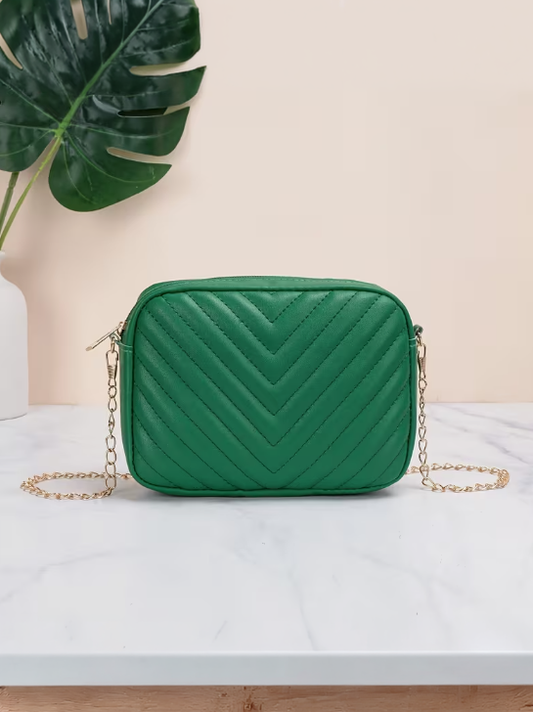 Green Chevron Quilted Crossbody Bag