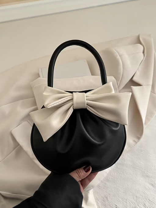 Mini Statement Bow Bag in Black & Ivory
