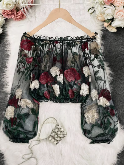 Sonata Off Shoulder Sheer Plus Size Crop Top