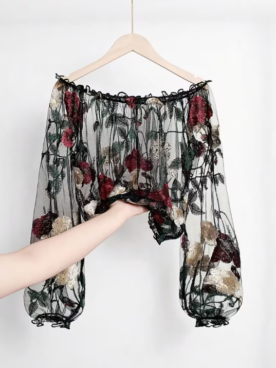 Sonata Off Shoulder Sheer Plus Size Crop Top