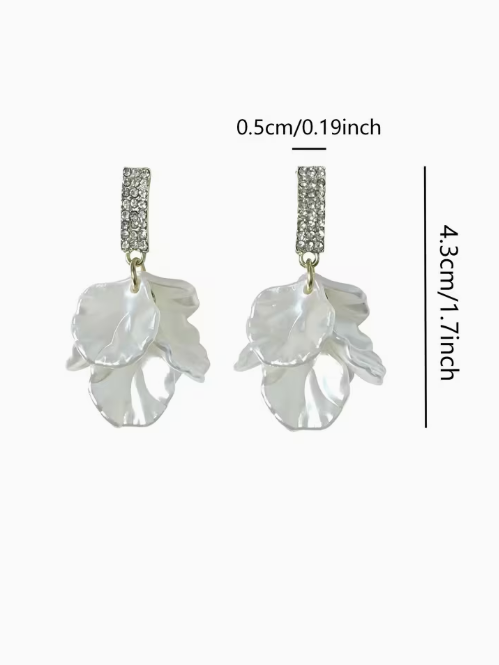 Ivory Petals & Rhinestone Earrings