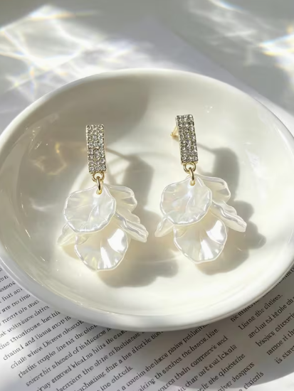 Ivory Petals & Rhinestone Earrings