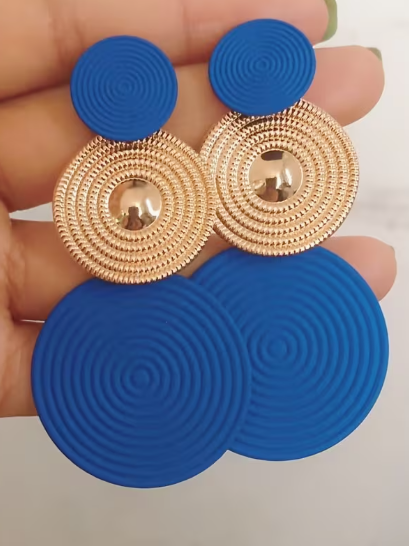 Triple Circle Earrings in Blue