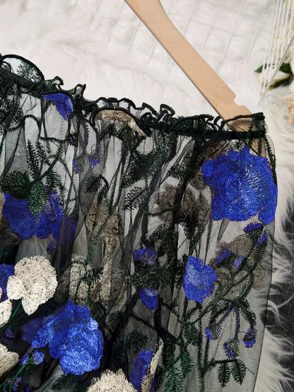 Sonata Sheer Plus Size Crop Top in Blue