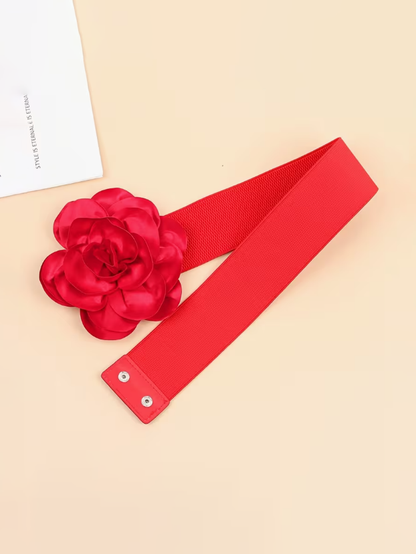 Flower Detailed Plus Size Belt in Red