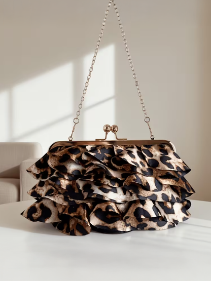 Romantic Ruffles Evening Bag in Leopard