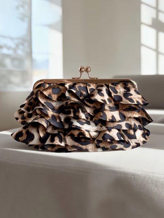 Romantic Ruffles Evening Bag in Leopard