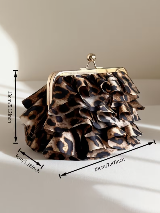 Romantic Ruffles Evening Bag in Leopard