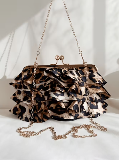 Romantic Ruffles Evening Bag in Leopard