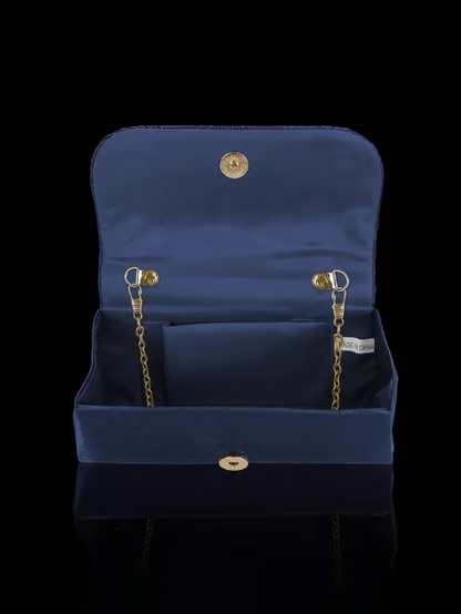 Pleated Evening Bag With Rhinestones in Navy