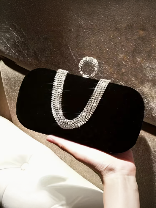 Mini Velvet Rhinestone Details Clutch