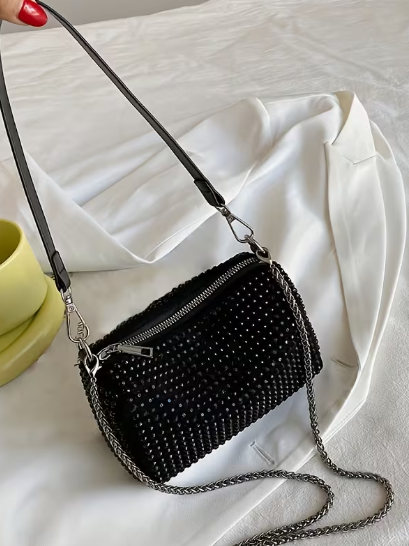 Rhinestone Shoulder Bag with Double Straps
