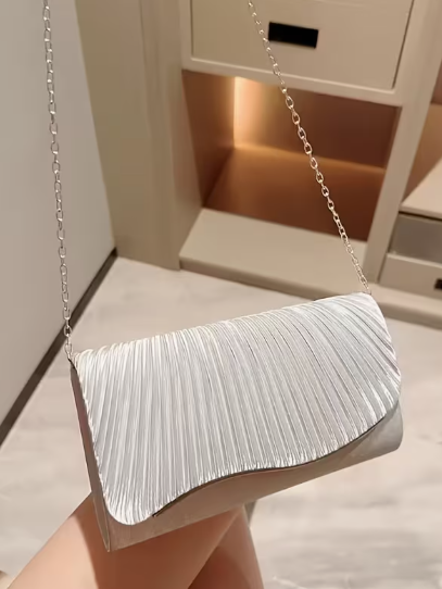 Pleated Evening Clutch in Silver