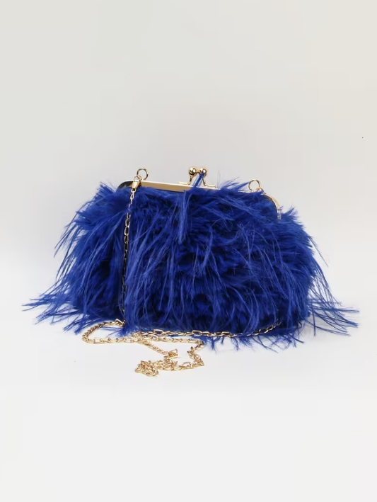 Faux Fur Vintage Bag in Cobalt
