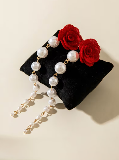 Roses and Pearls Drop Earrings