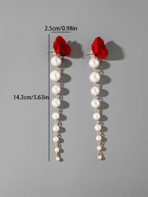 Roses and Pearls Drop Earrings