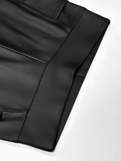 Midnight Faux Leather Plus Size Leggings with Pockets