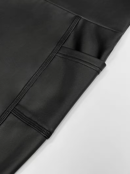 Midnight Faux Leather Plus Size Leggings with Pockets