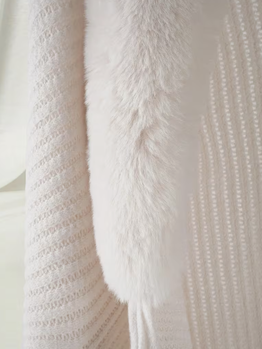 Cape with Fur Trim in Ivory or Black