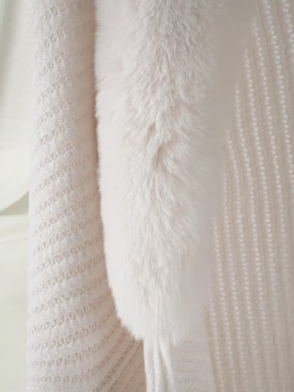 Cape with Fur Trim in Ivory or Black