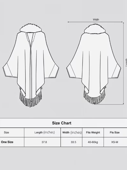 Cape with Fur Trim in Green or Khaki