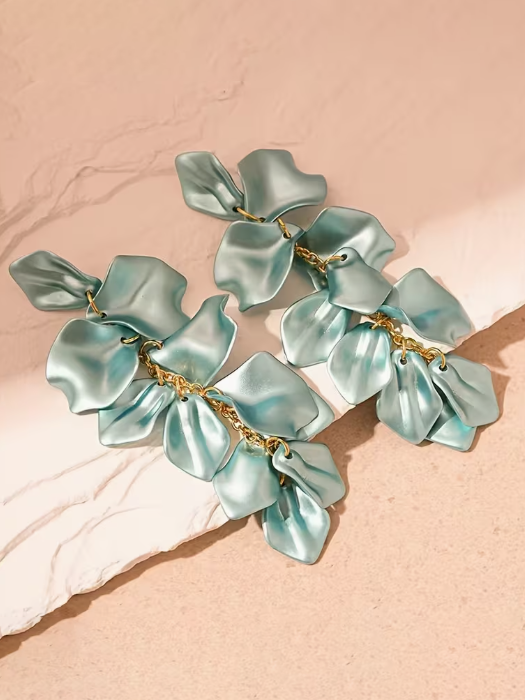 Metallic Long Petal Tassel Earrings