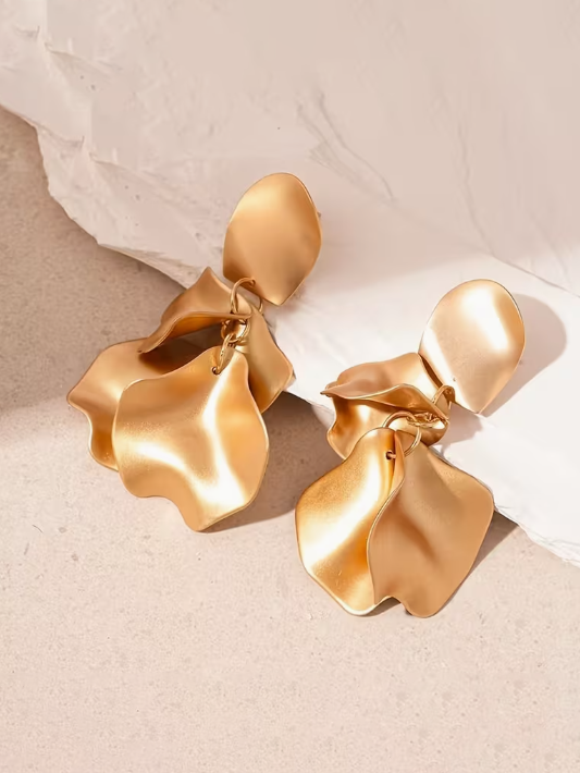 Rose Petal Dangle Earrings in Gold