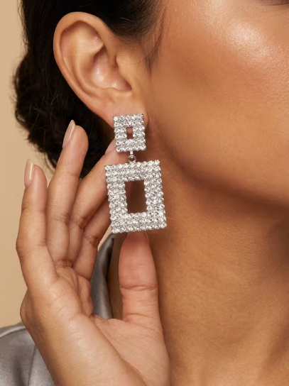 Rhinestone Square Earrings
