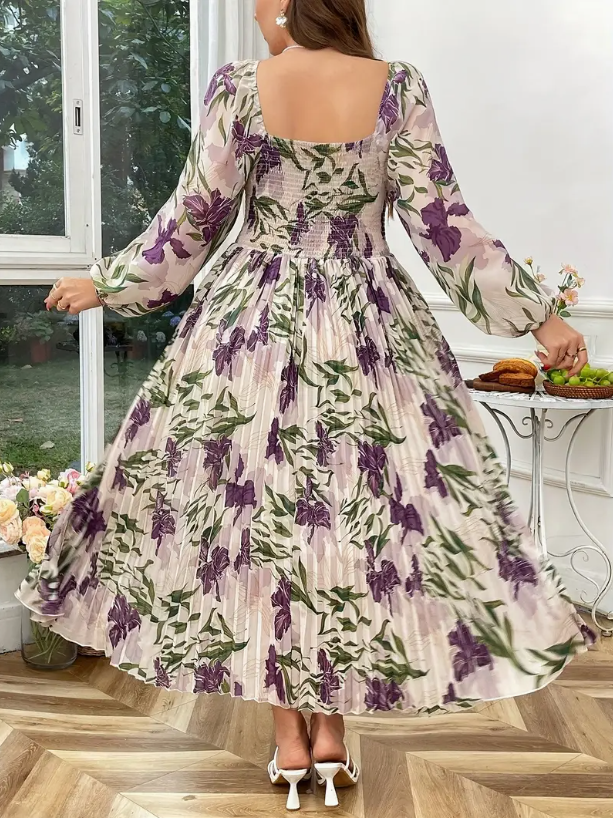 Denise Floral Pleated Plus Size Dress
